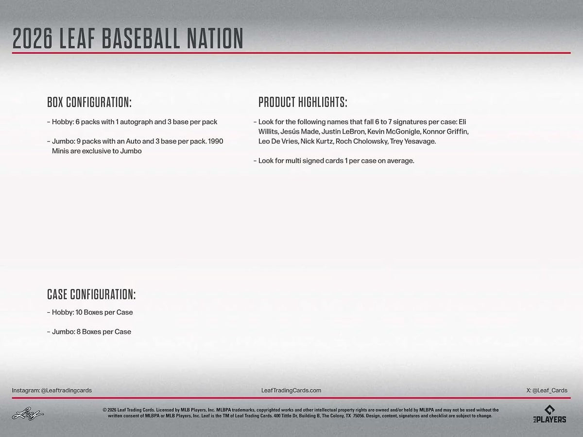 2026 Leaf Baseball Nation Jumbo Box
