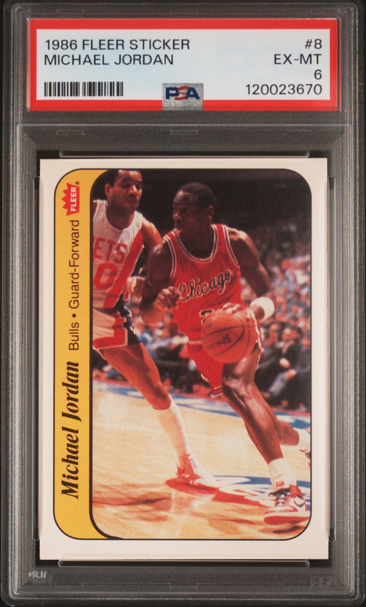 1986-87 Fleer Sticker #8 Michael Jordan Rookie Card - PSA EX-MT 6 RC Bulls