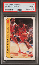1986-87 Fleer Sticker #8 Michael Jordan Rookie Card - PSA EX-MT 6 RC Bulls