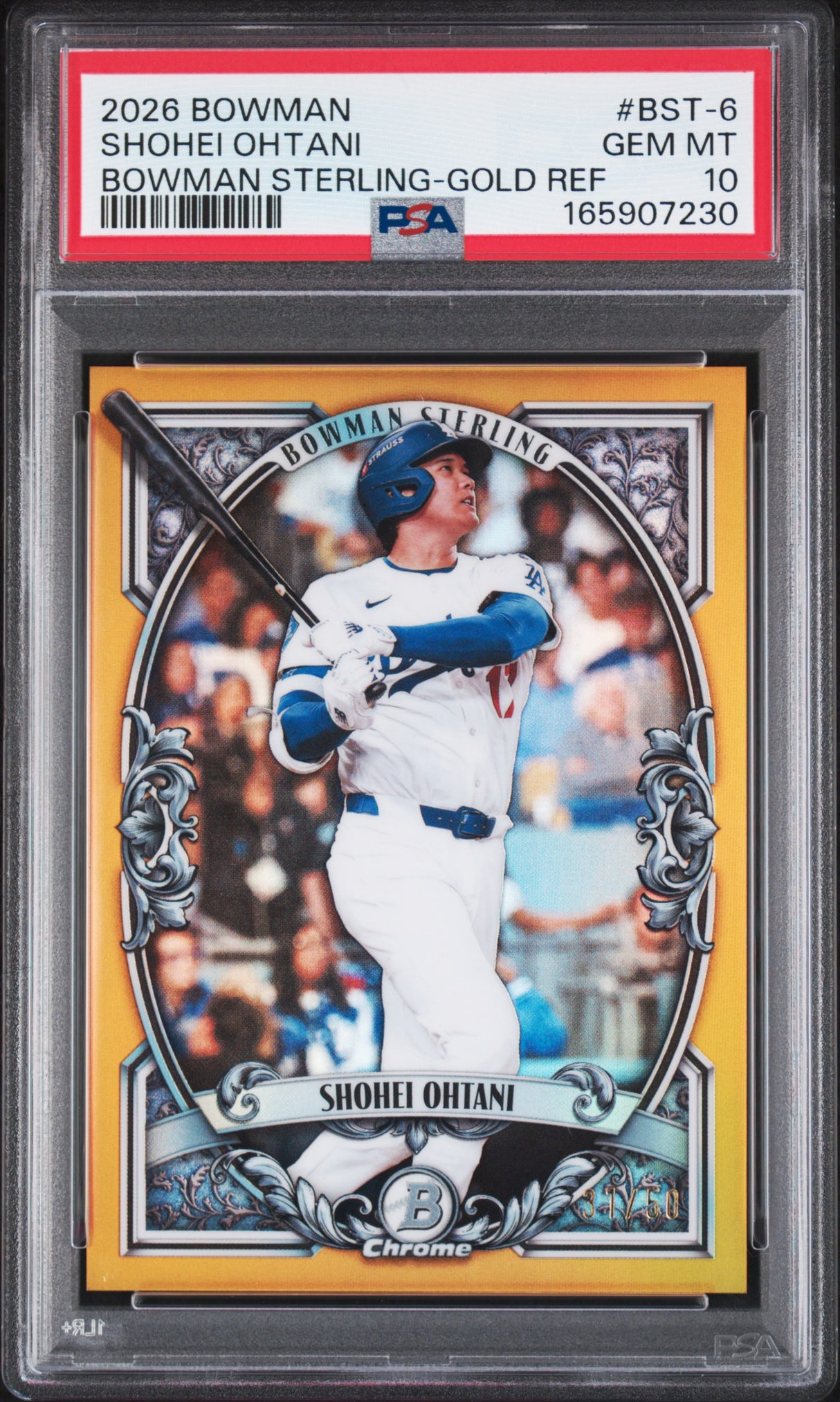 Shohei Ohtani POP 1 - 2026 Bowman Chrome Sterling Gold Refractor PSA 10 GEM #/50